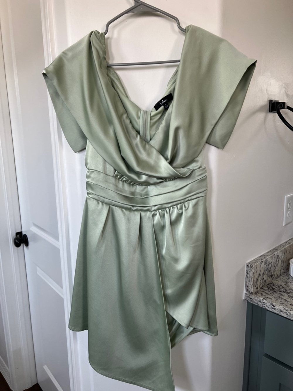 Lulu's Sage Green One-Shoulder Satin Cocktail Dress
